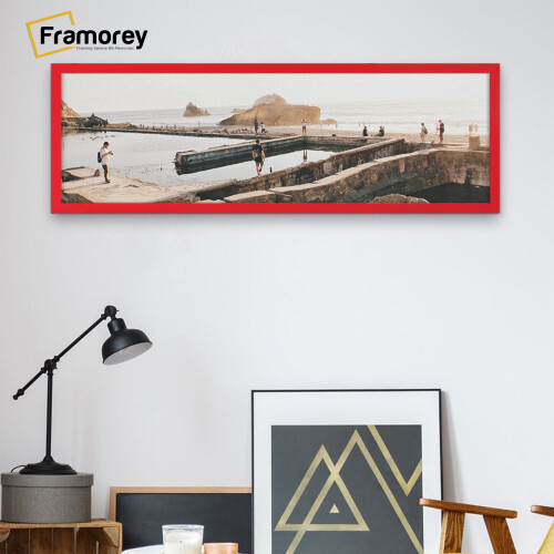 (Red, 22x9 Inch) Panoramic Size Thin Matt Red Picture Frame Wall Art Frames Flat Wooden Effect Poster Frame 2