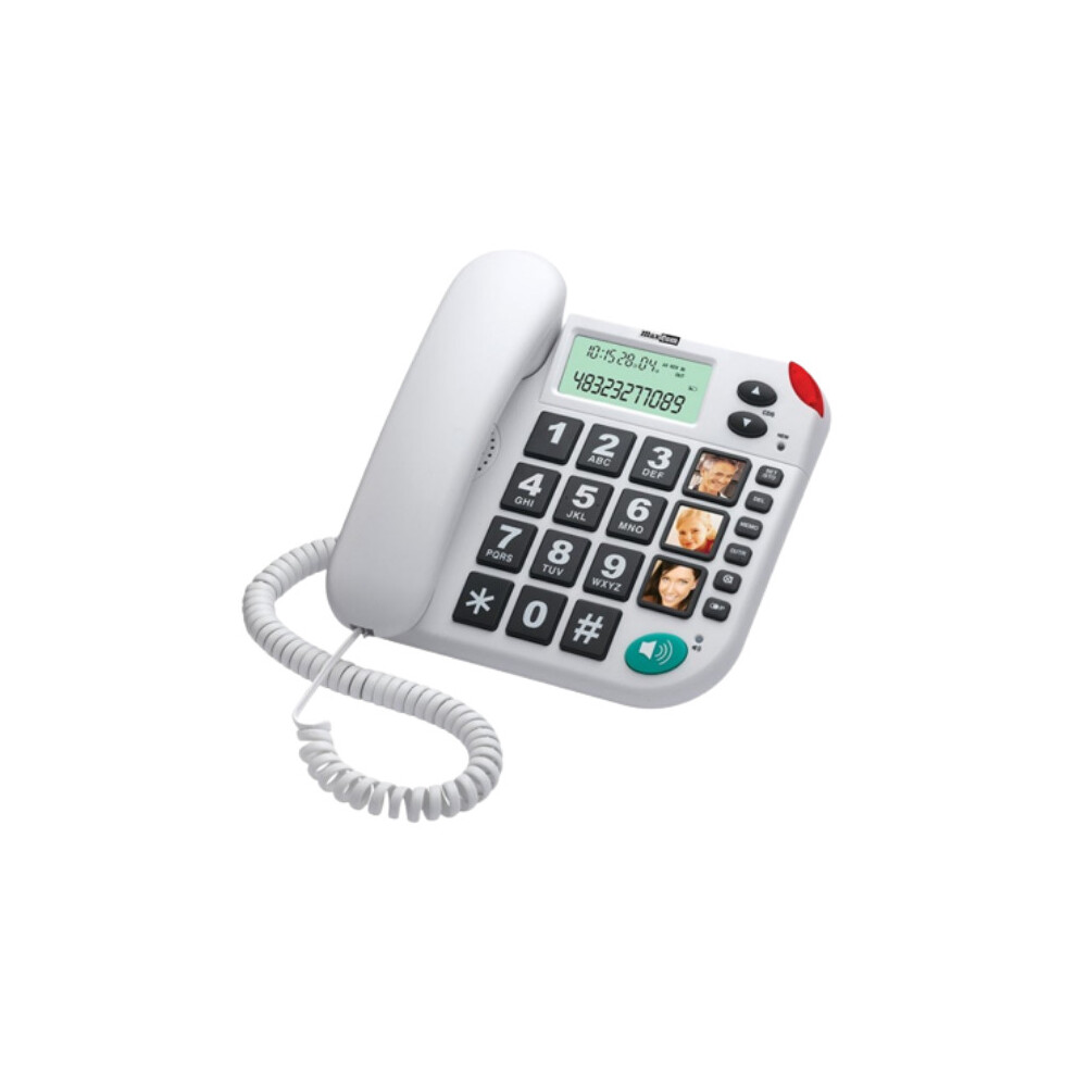 Maxcom Large Button Phone with Dual Caller ID & Photo Memory - White