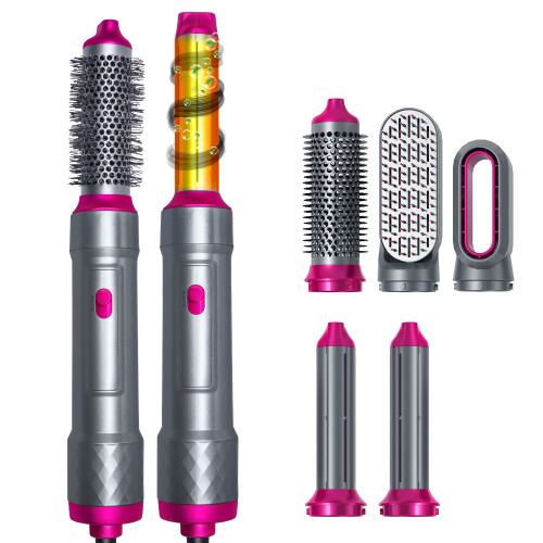 (with box) 5 In 1 Electric Hair Dryer Negative Ion Straightener Brush Blow Dryer Air Hair Comb Wrap Curling Wand Detachable Brush Kit