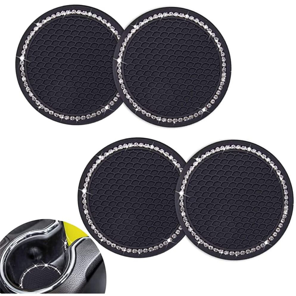 4Pcs Bling Car Coasters Auto Cup Insert 2.75 Inch Silicone Anti Slip Crystal Rhinestone Universal Vehicle Car Coaster Car... 7017987583528