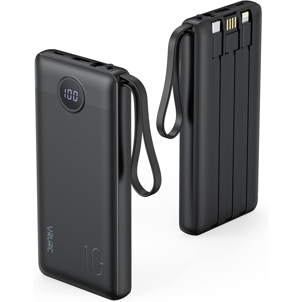 Portable Power Bank 10000Mah, Vrurc Portable Charger With Built In Cables, 4 Output 2 Input Led Display Type C Powerbank Ultra... 6974359240186