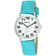 Ravel Women's Easy Read Watch with Big Numbers (Medium) - Light Blue/Silver Tone/White Dial