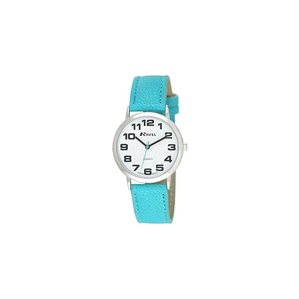 Ravel Women's Easy Read Watch with Big Numbers (Medium) - Light Blue/Silver Tone/White Dial