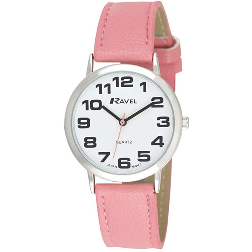 Ravel Women's Easy Read Watch with Big Numbers (Medium) - Pink/Silver Tone/White Dial