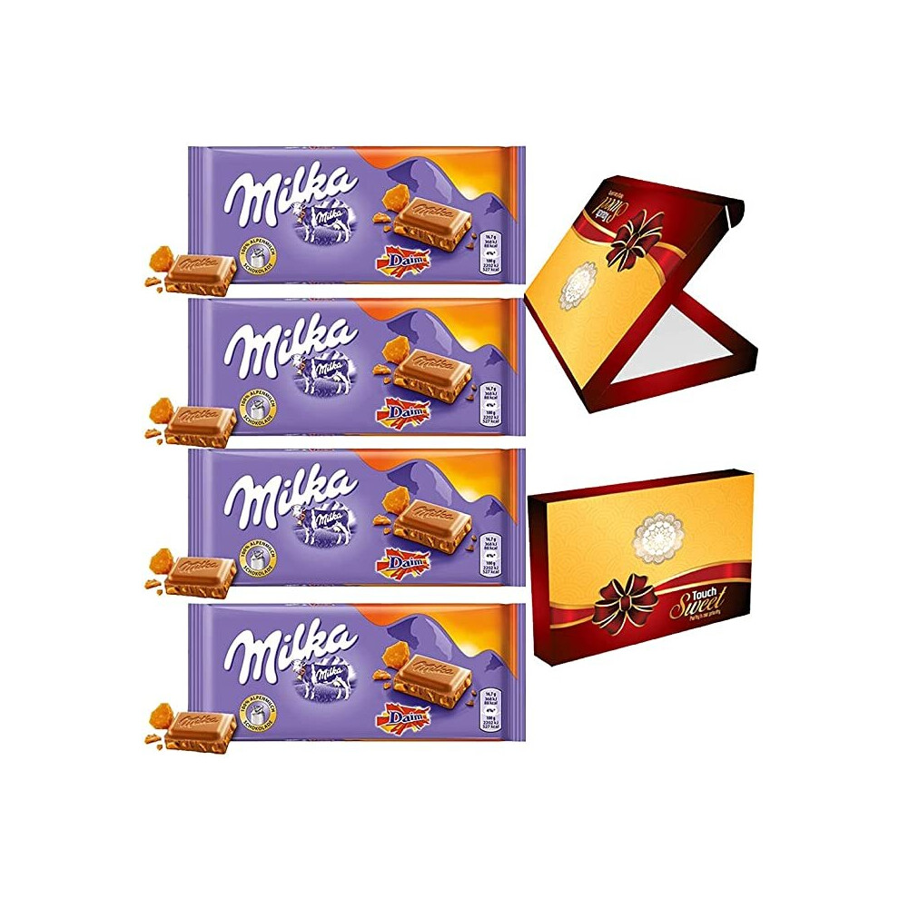 4 x Milka Daim Chocolates Bars 100g with Gift Box