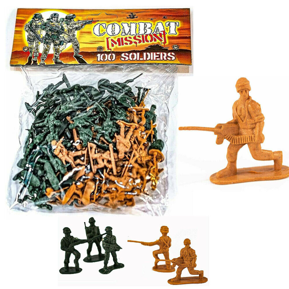 100 Combat Mission Plastic Toy Soldiers Traditional Green Brown Army