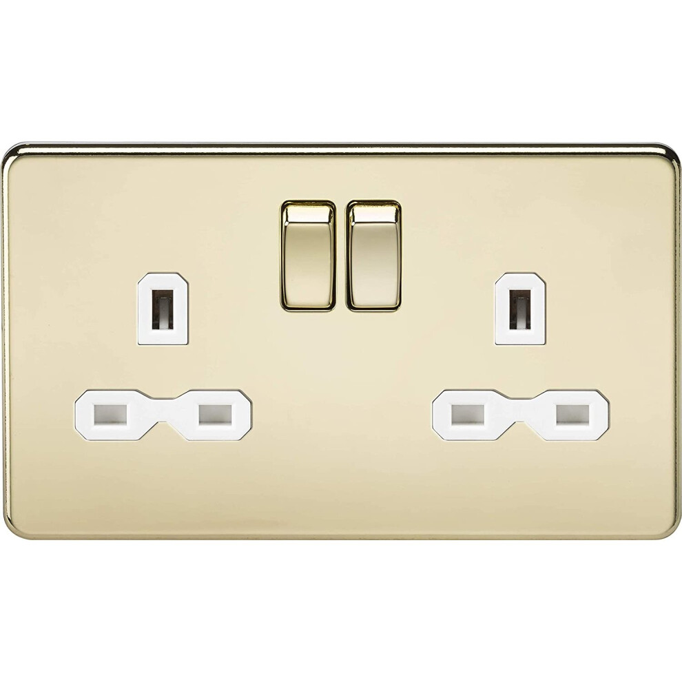 Knightsbridge Sfr9000pbw Screwless 13A 2G Dp Switched Socket-Polished Brass With White Insert 5055832946021