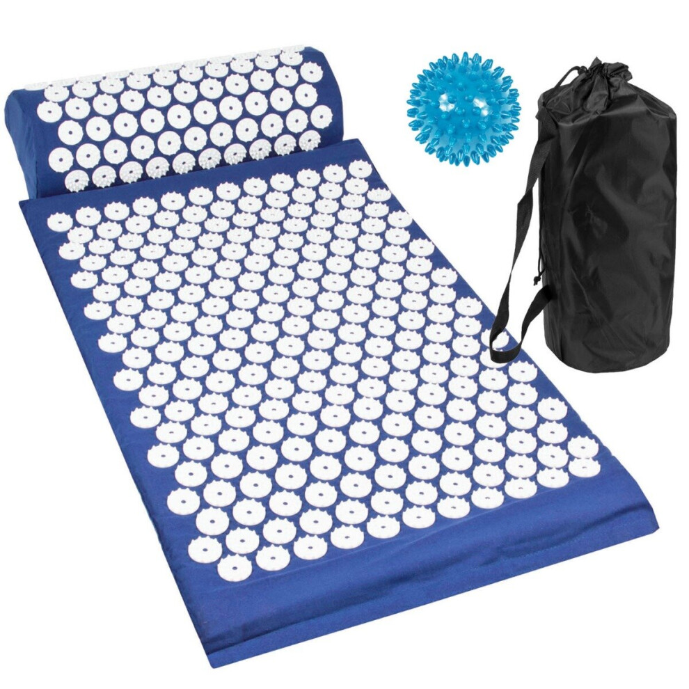 Komodo (Blue) Acupressure Mat With Pillow & Ball Acupuncture Pin Massage Set Neck Pain Relief Blue