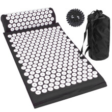 (Black) Acupressure Mat with Pillow & Ball Acupuncture Pin Massage Set Neck Pain Relief