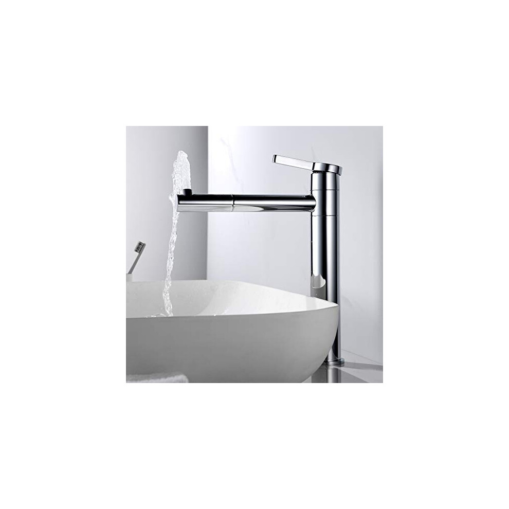 Ibergrif M11299 High Basin Tap, 360Rotatable Bathroom Sink Mixer Faucet, High Spout 229MM Mixer Tap with 50CM Hot&Cold Flex Hoses for Washbasin
