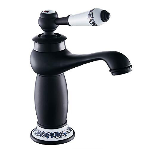 Luxury Victorian Basin Mixer Taps Black Mono Bathroom Cloakroom Sink Tap Hot and Cold Classic ...