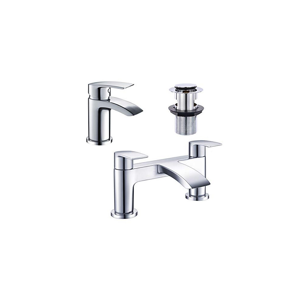 [Bath Tap & Bathroom Sink Tap] Hapilife Basin Mixer Monobloc Tap Waterfall and Bath Filler Tub Tap Chrome