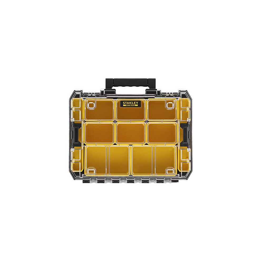 Stanley FMST82967-1 FatMax Pro-Stack Organiser (Stackable Tool Box, with Transparent Lid, with 10 Sorting Inserts, for Small Components and Acces