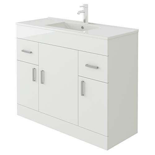 VeeBath Sphinx High Gloss White Free Standing Basin Vanity Cabinet Unit ...