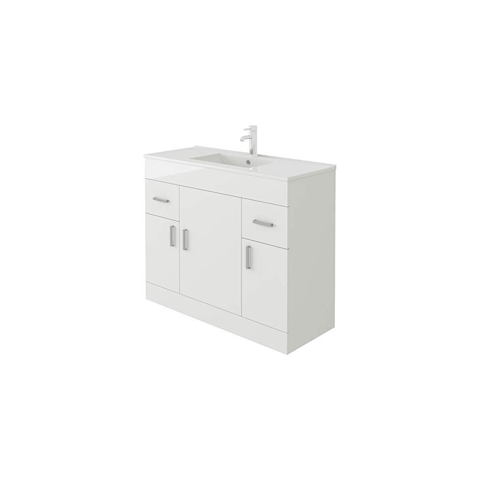 VeeBath Sphinx High Gloss White Free Standing Basin Vanity Cabinet Unit & Rectangular Sink - 1000mm