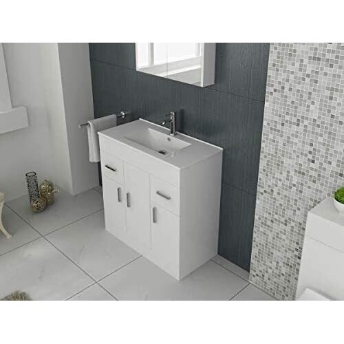 VeeBath Sphinx High Gloss White Free Standing Basin Vanity Cabinet Unit & Rectangular Sink - 1000mm 1