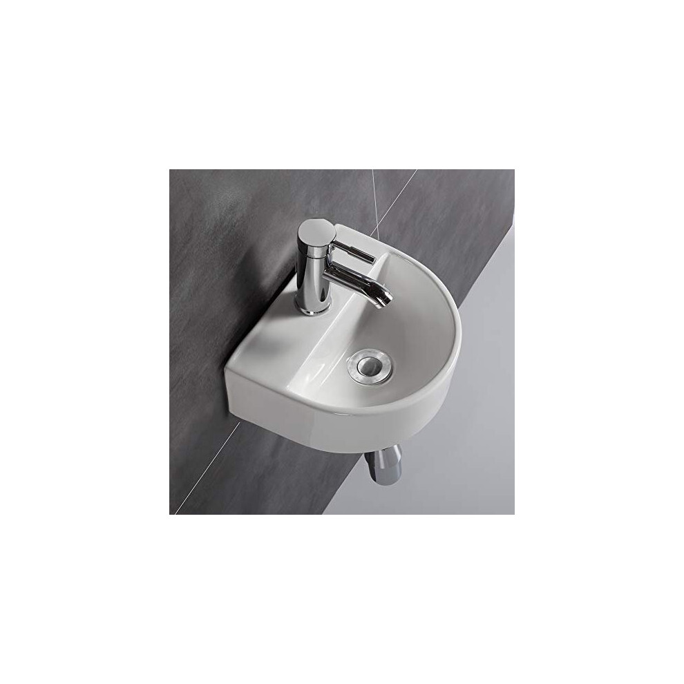 Cloakroom Basin Sink Oval Wall Hung Ceramic Washbasin For Small Cloakroom Bathroom (Half Circle) 795663471860