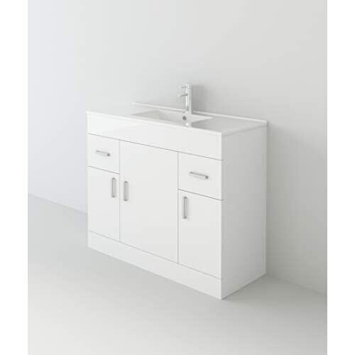 VeeBath Sphinx High Gloss White Free Standing Basin Vanity Cabinet Unit & Rectangular Sink - 1000mm 2