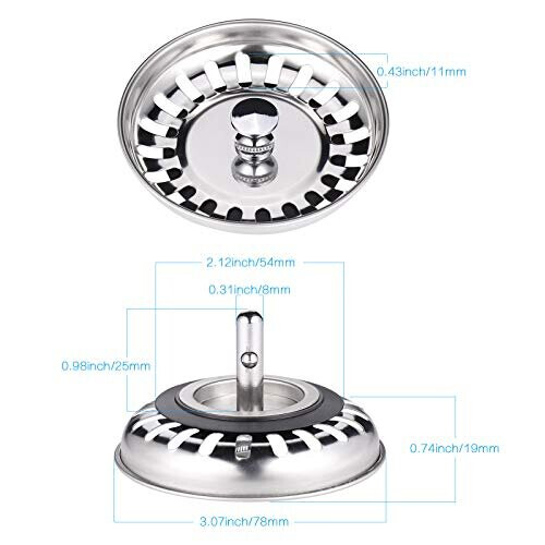 JIZZU 2Pcs Kitchen Sink Strainer, Stainless Steel Sink Filter, Durable