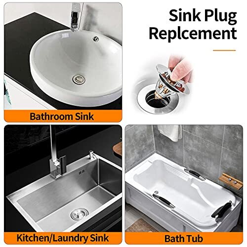 Sink Plug, Sink Strainer Spring Core Pop Up Drain Plug, Universal Sink Stopper Replacement for Bathroom and Kitchen,Chrome Bath Plug No Overflow 1
