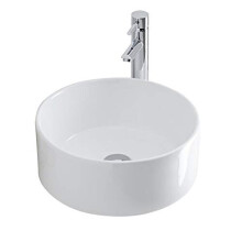 Home Supplies Round Ceramic Cloakroom Basin Hand Washing Sink, Modern Design Gloss White Countertop Basin Cloakroom Sink for Bathroom | 41x41x15c
