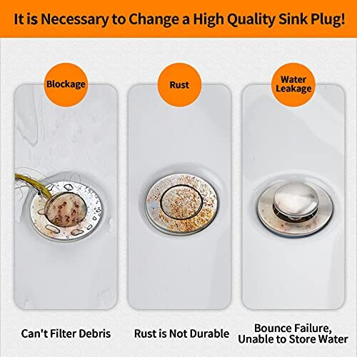 Sink Plug, Sink Strainer Spring Core Pop Up Drain Plug, Universal Sink Stopper Replacement for Bathroom and Kitchen,Chrome Bath Plug No Overflow 2