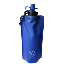 WaterWell Foldable Squeeze Travel Filter Water Bottle 500ml - Purifies Water by Eliminating 99.9% of Waterborne Bacteria & Parasites. 1000 Litre