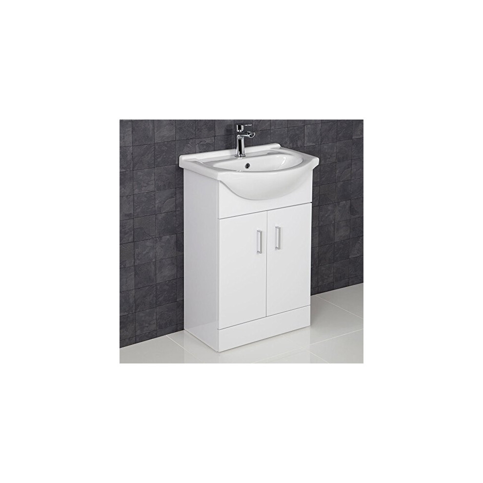 ESSENTIALS 550mm Bathroom Vanity Unit & Basin Sink Floorstanding Gloss White Tap + Waste-image-OPC-P8YKMZW-NEW
