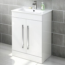 Vanity Sink Unit Ceramic Basin Bathroom White Walnut Grey Storage Furniture (White, Door Unit)