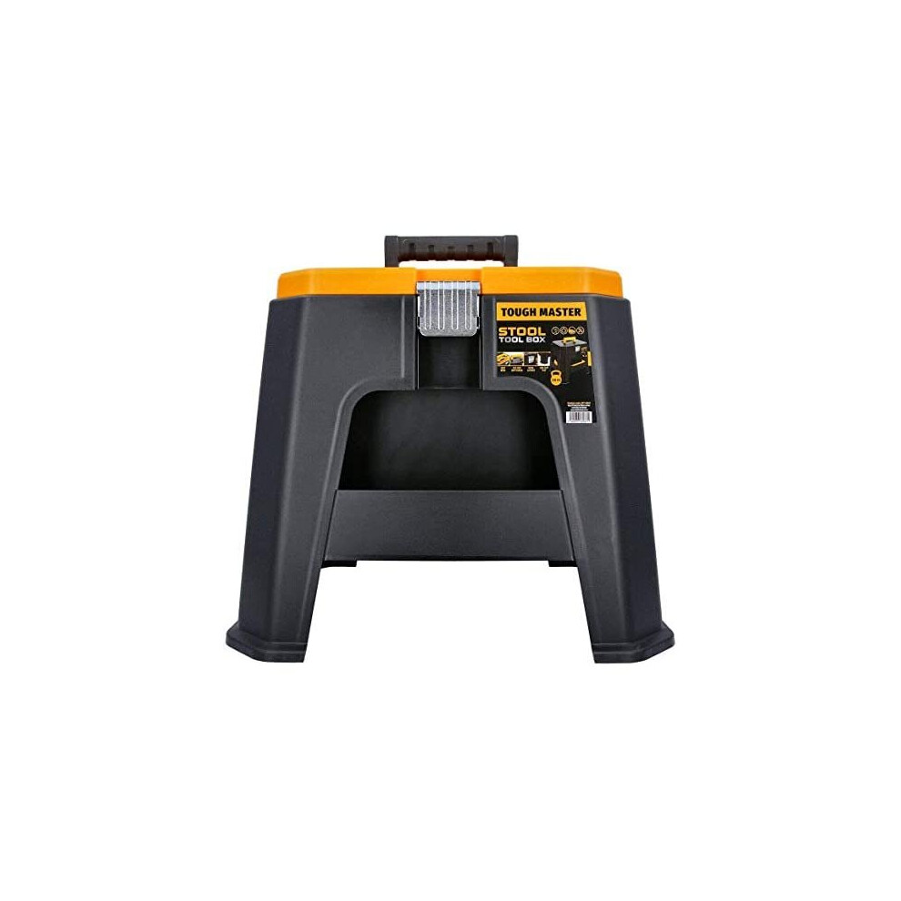 Tough Master Diy Portableblack & Yellow Tool Storage Strong Plastic Step Stool Toolbox With Removable Tray & Compartment Organiser For Home Impro 5060279872871
