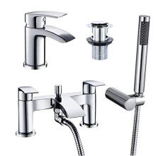 [Basin Tap + Bath Shower Tap] Hapilife Bathroom Set Waterfall Chrome Sink Mixer Tap and Bath Filler Tub Mixer Tap with Shower Head