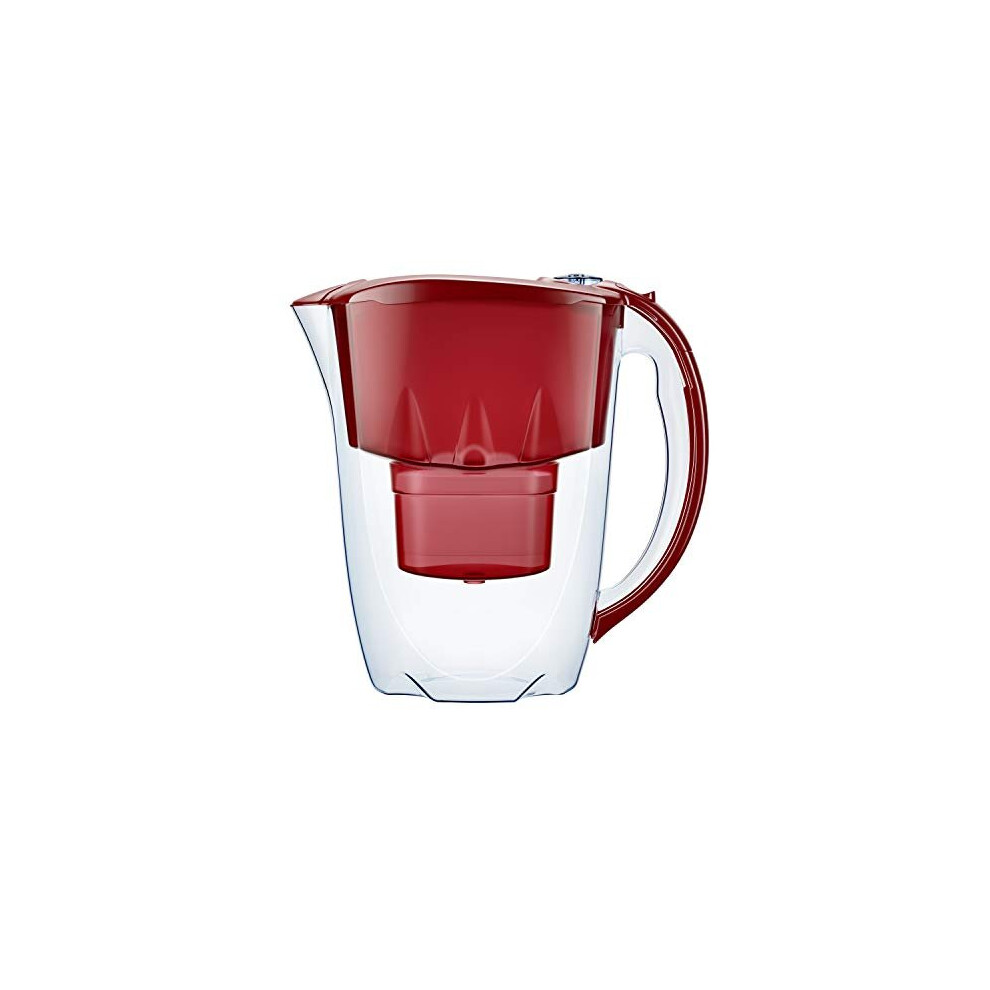 AQUAPHOR Amethyst Fridge Water Filter Jug, Includes 1x Maxfor+ Cartridge to Reduce Lime, Chlorine & Heavy Metals, Plastic, Volume 2.8 L, Red