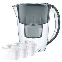 AQUAPHOR Amethyst Fridge Water Filter Jug, Includes 3 x Maxfor+ Cartridge to Reduce Lime, Chlorine & Heavy Metals, Plastic, Volume 2.8 L, Grey