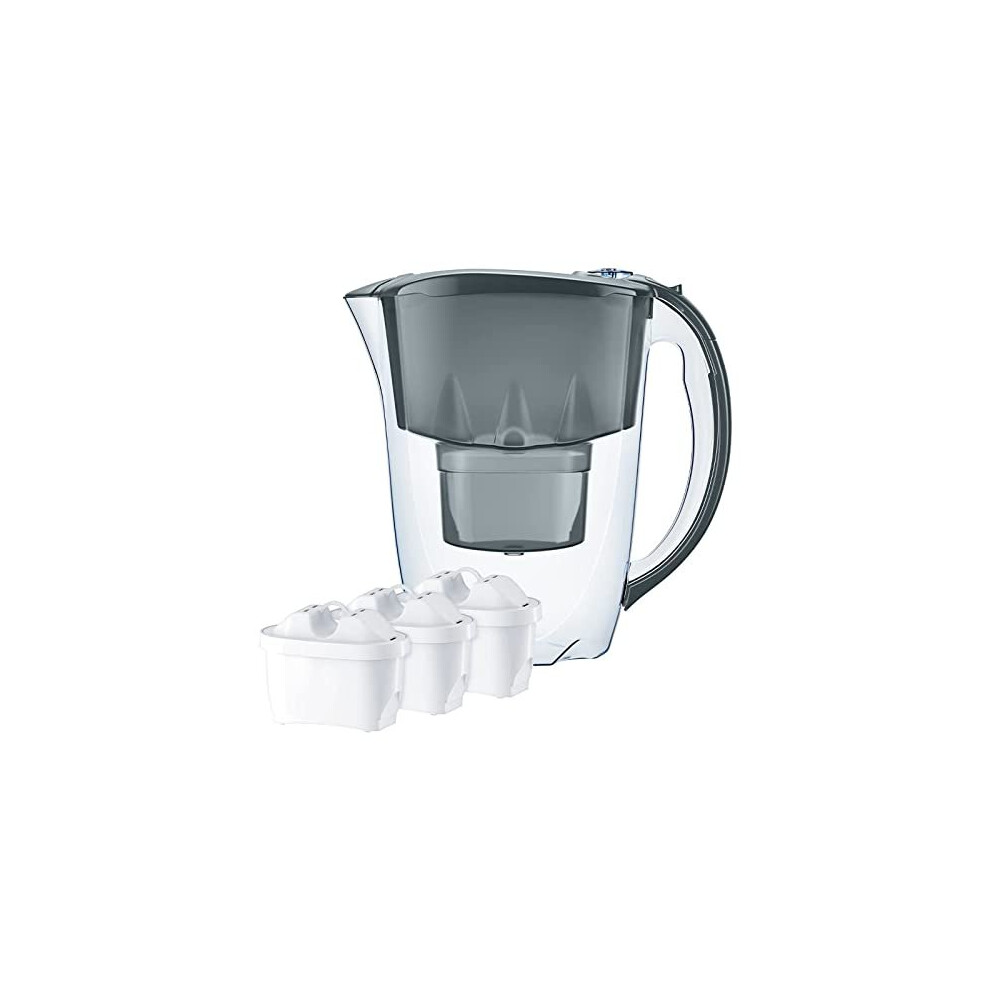 AQUAPHOR Amethyst Fridge Water Filter Jug, Includes 3 x Maxfor+ Cartridge to Reduce Lime, Chlorine & Heavy Metals, Plastic, Volume 2.8 L, Grey