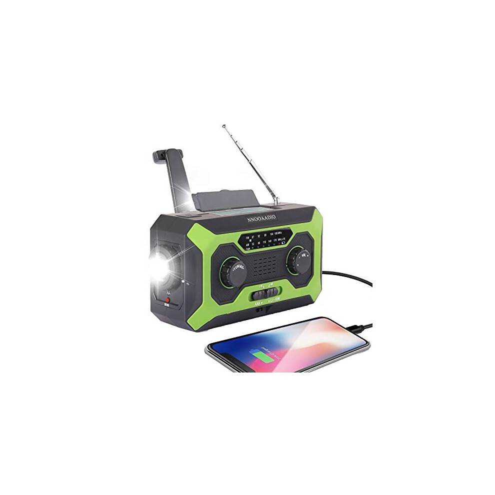 Emergency Solar Radio, Survival Hand Crank Dynamo Wind Up AM FM Weather Radio Portable with Bright Flashlight Kit, SOS Alarm, Reading Lamp, Headp