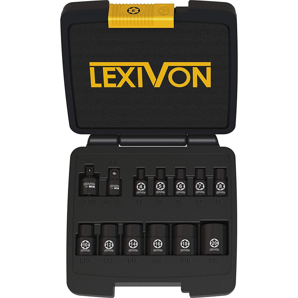 Lexivon E-Torx Socket Set, Chrome Vanadium Alloy Steel | 13-Piece Female Star Socket E4 - E20 Set | Enhanced Storage Case (Lx-147) 840025244474