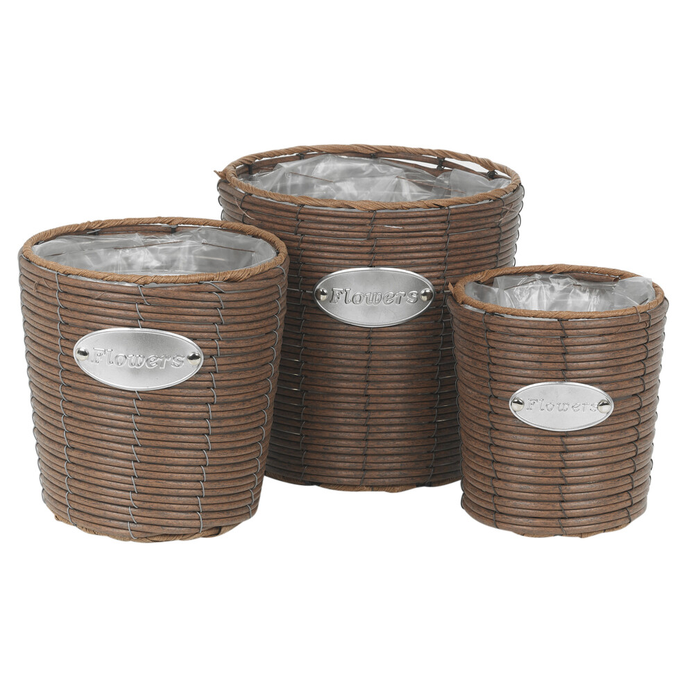 Urbn Living (Tall, Topaz ) 3 Pc Rattan Design Flower Plant Pot Planter Basket Brown