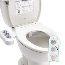 Bidet Toilet Seat Attachment with Self Cleaning Dual Nozzle, Hot and Cold Water Spray Non-Electric Mechanical Toilet Seat Bidet for Rear or Femal