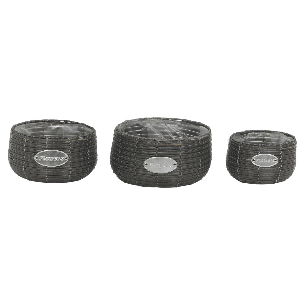 Urbn Living (Short, ) 3 Pc Rattan Design Flower Plant Pot Planter Basket Anthracite