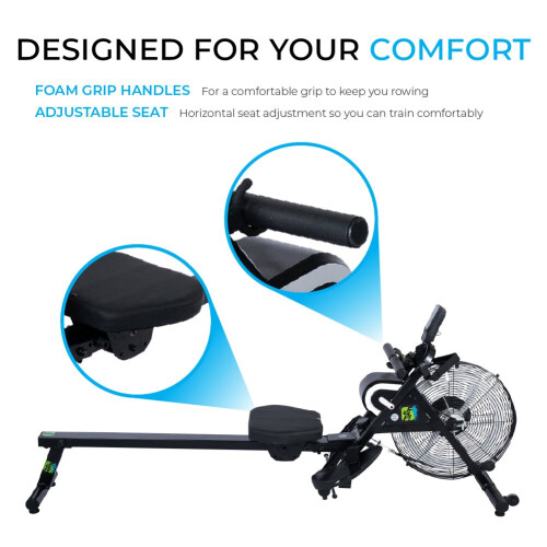 Air Rowing Machine for Home Use Foldable with Roller Wheels Compact Rower with Bluetooth 2