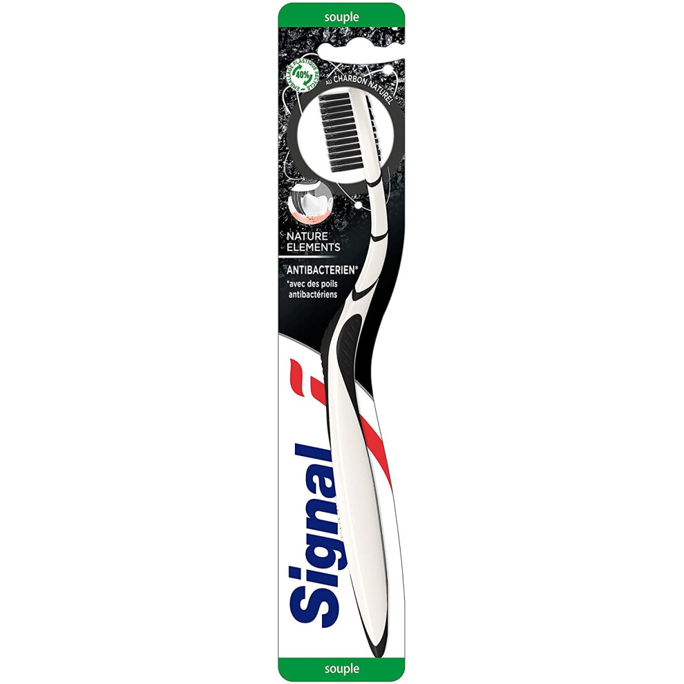 SIGNAL Nature Elements Soft Antibacterial Charcoal Infused Toothbrush X12 Pack of 12