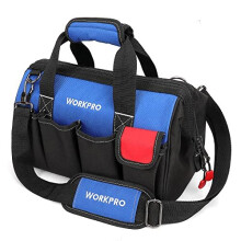 WORKPRO 14-Inch Tool Bag Organiser, Small Tool Bag, Muti-Purpose Wide Open Mouth Tool Storage Bag with Adjustable Shoulder Strap