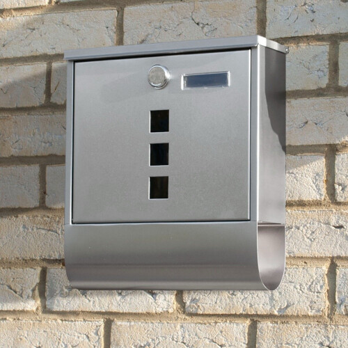 (Stainless Steel) Large Mailbox Steel Wall-Mounted Letterbox Secure Key Lock Parcel Post Box 1