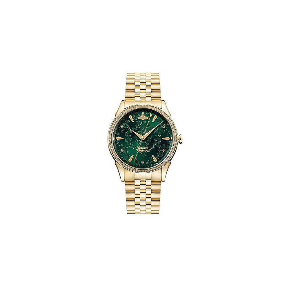 Vivienne Westwood Ladies Wallace Gold Plated Green Jacquard Dial Bracelet Watch VV208GDGD