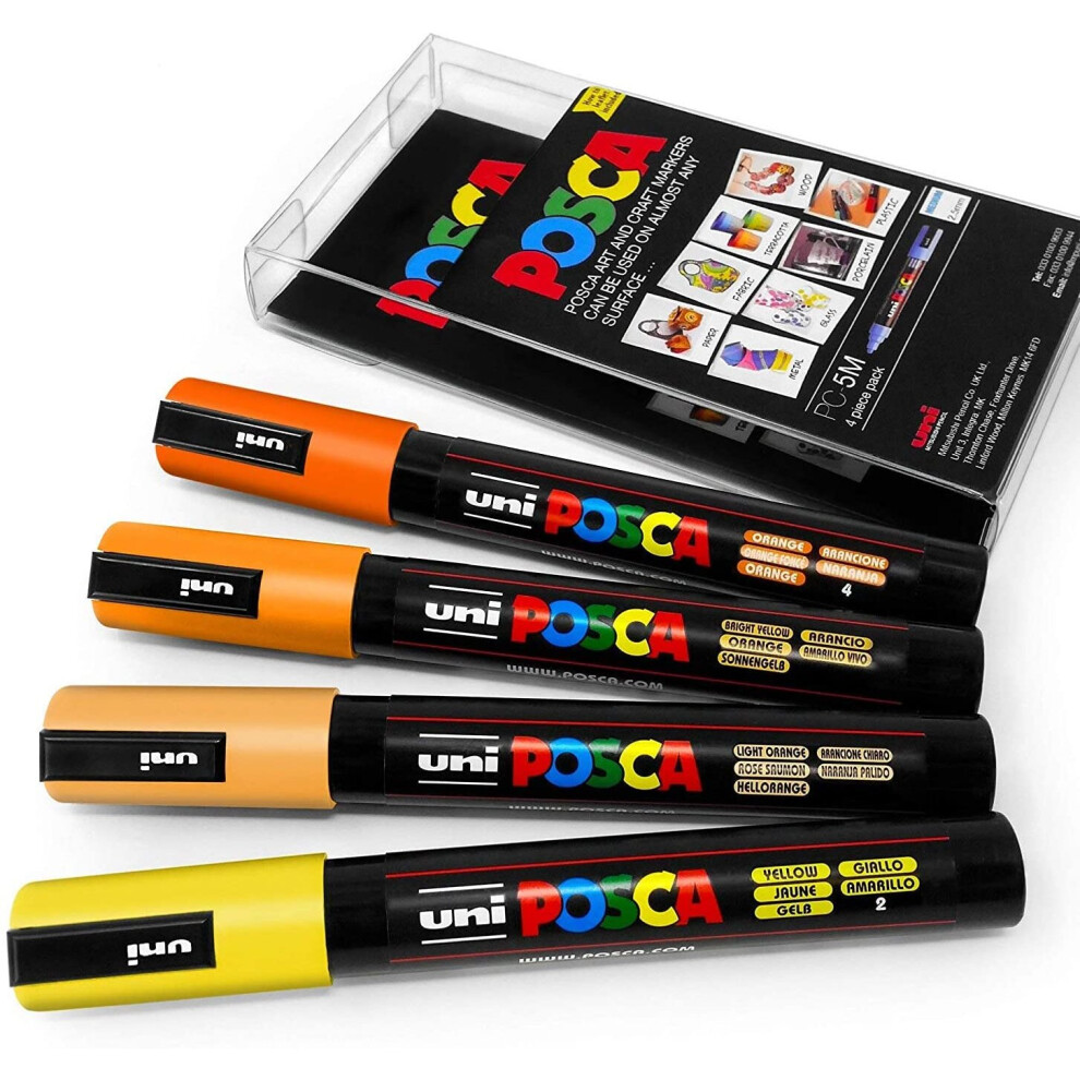 Uni POSCA - PC-5M Art Paint Markers - Set of 4 - in Plastic Wallet - Sunrise Tones