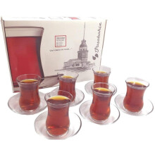 Turkish Tea Glass & Saucer Set - Pasabahce Design - Set of 6, 120 ml - Dishwasher-Safe Turkish Tea Glasses