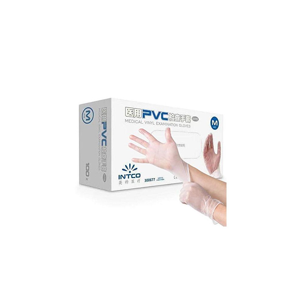 Medium Clear Multi-Purpose Disposable Vinyl Powder Free Medical Examination Gloves Box of 50 Pairs (100 Gloves) Latex Free AQL 1.5 Medium