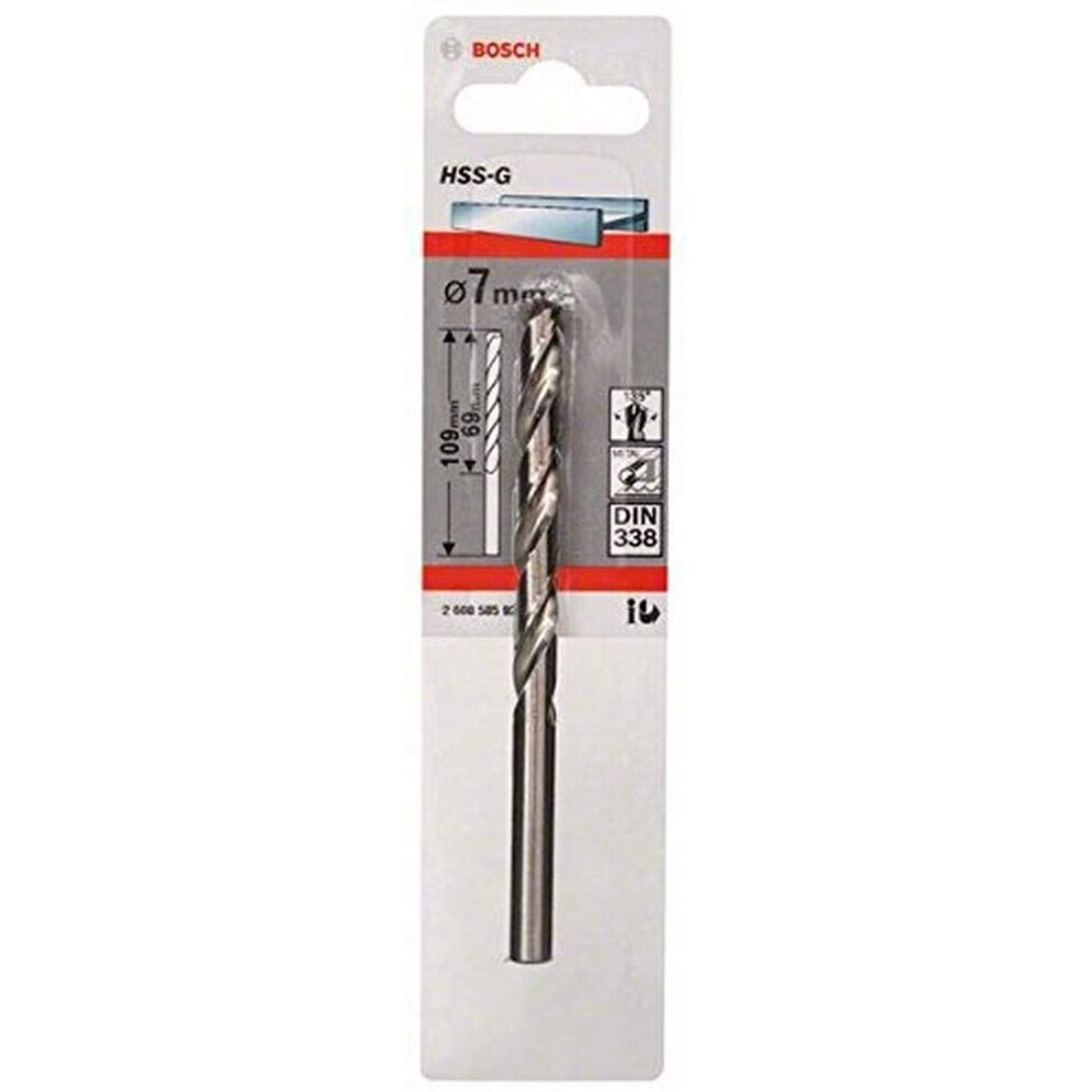 Bosch 2608585929 Din338 Hss-G Metal Drill Bit, 7.0Mm X 69Mm X 109Mm, Silver