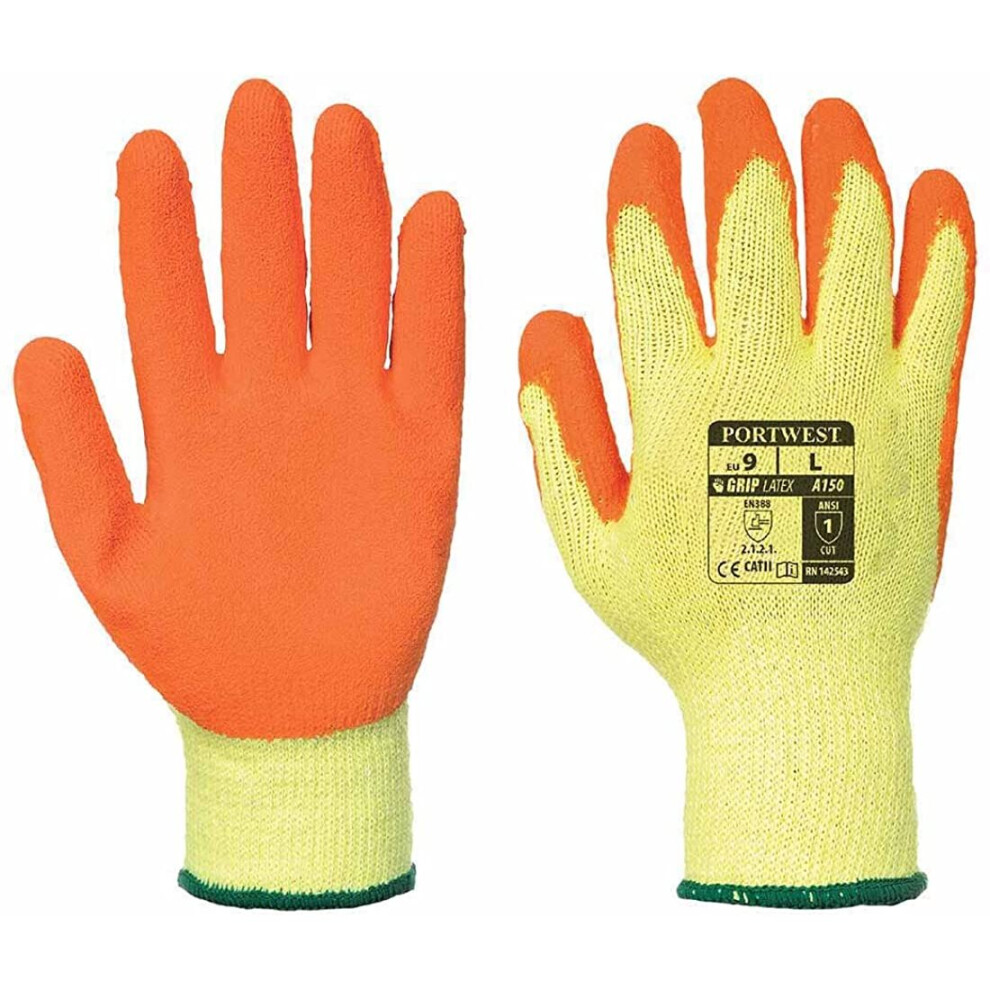 12 Pairs Portwes Latex Work Gloves A150 S-Xxl Black Orange Green (Large, Orange)