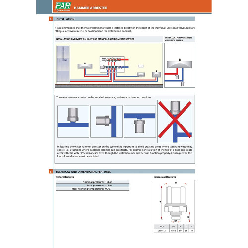 Water Hammer Arrester WRAS Approved Stop Noisy Pipes for Baths Taps Basins Toilets Prevent Water
